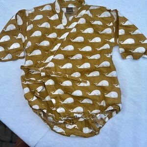 Yellow and White Bodysuit One Piece with Whale Pattern